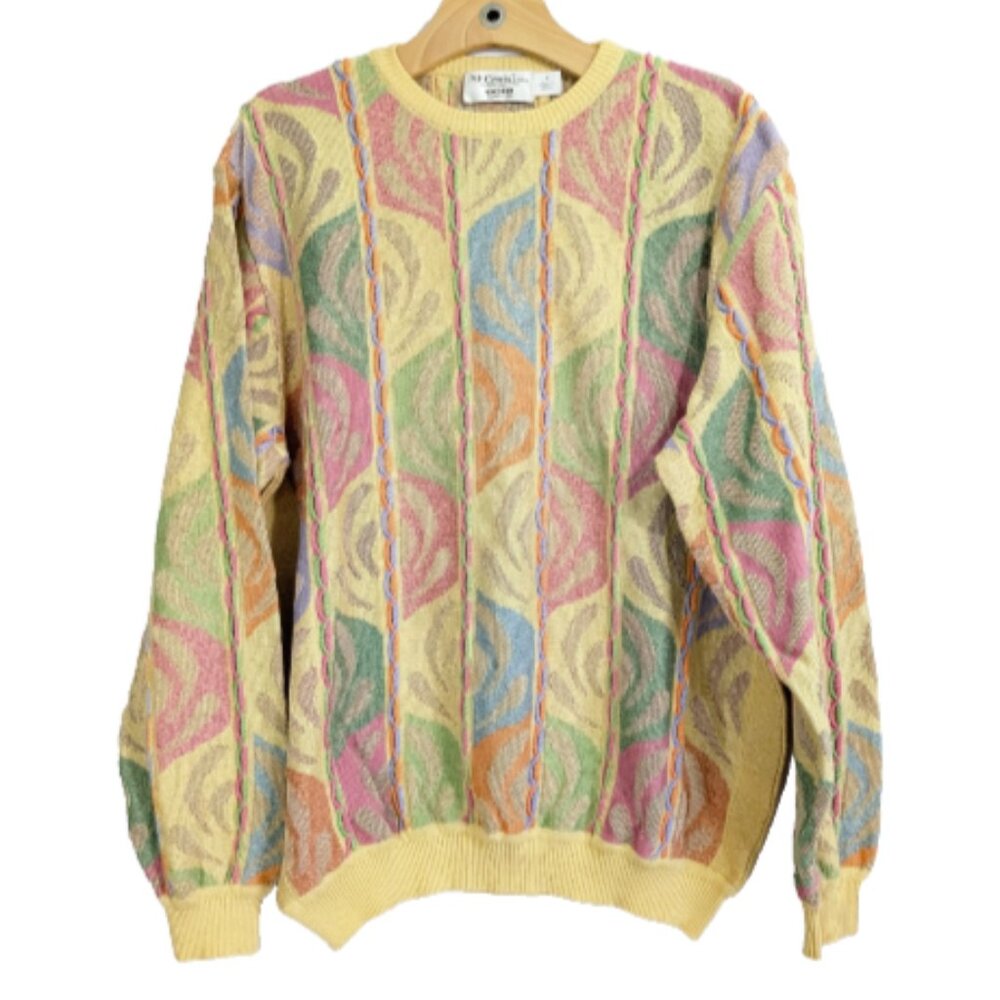Mens Vintage Sweater Medium Colorful Print 90s style Cotton Blend St. Croix Oggi - Picture 2 of 10